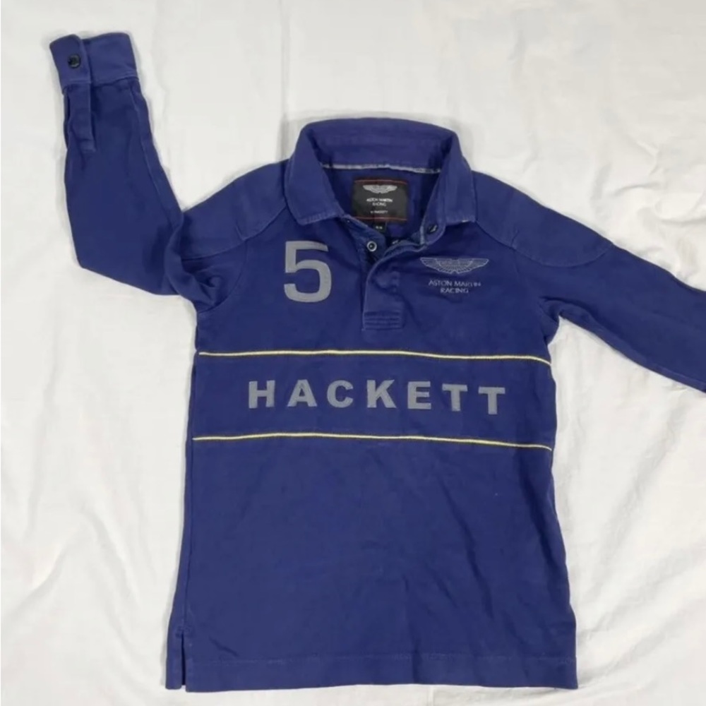 Aston Martin Boys Blue Long Sleeve Polo Shirt Size 5/6